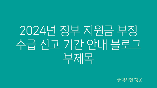 2024년 정부 지원금 부정 수급 신고 기간 안내