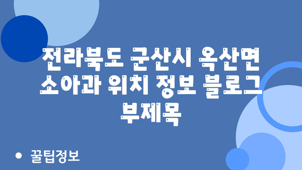 전라북도 군산시 옥산면 소아과 위치 정보