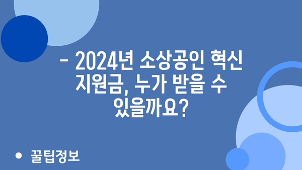 2024년 소상공인 혁신 지원금 신청 방법 및 정책자금 대상