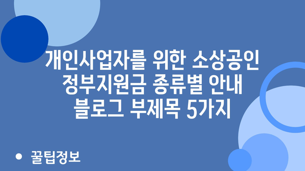 개인사업자를 위한 소상공인 정부지원금 종류별 안내