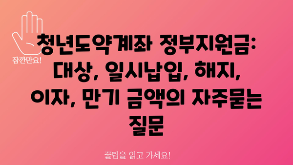 청년도약계좌 정부지원금: 대상, 일시납입, 해지, 이자, 만기 금액