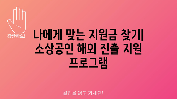 소상공인, 중소기업의 해외 진출을 위한 정부사업 지원금