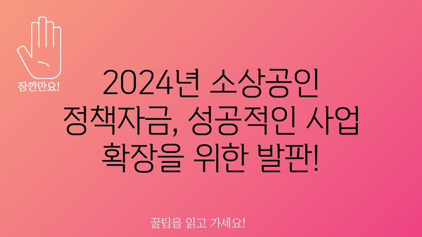 2024년 소상공인 혁신 지원금 신청 방법 및 정책자금 대상