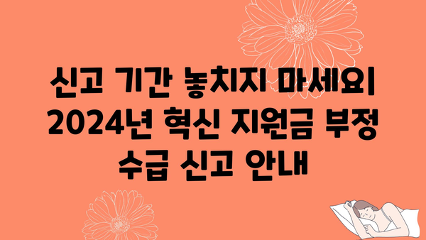 2024년 혁신 지원금 부정 수급 신고 기간 안내