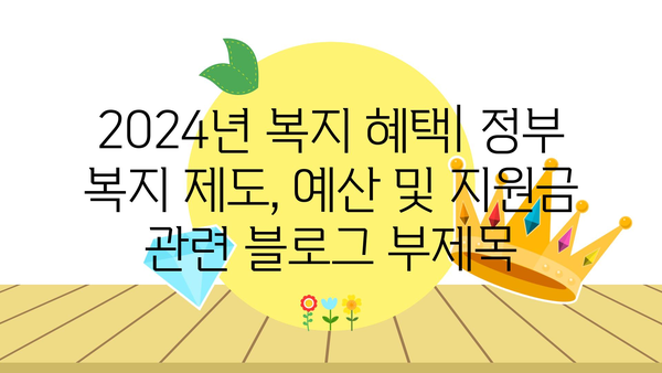 2024년 복지 혜택: 정부 복지 제도, 예산 및 지원금