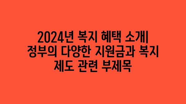 2024년 복지 혜택 소개: 정부의 다양한 지원금과 복지 제도