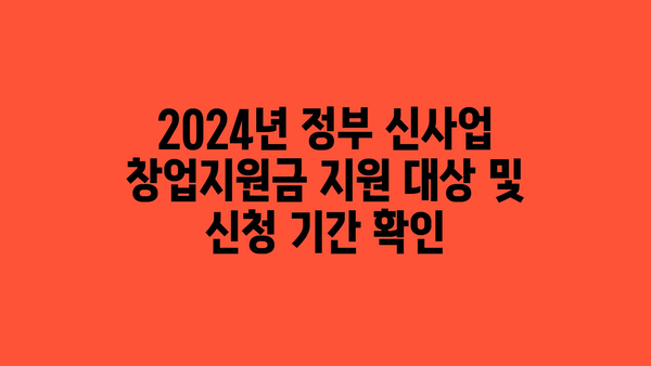 2024년 정부 신사업 창업지원금 지원 대상 및 신청 기간 확인